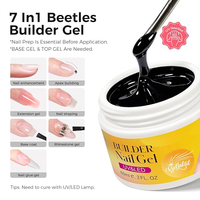 Builder Gel for Nails, 60g Transparent Hard Gel for Nail Extension with 10 Nail Forms, Strengthener & Thickening, UV LED Lamp Cured Sculpture, Repair Broken Nails, Salon DIY Manicure Kit