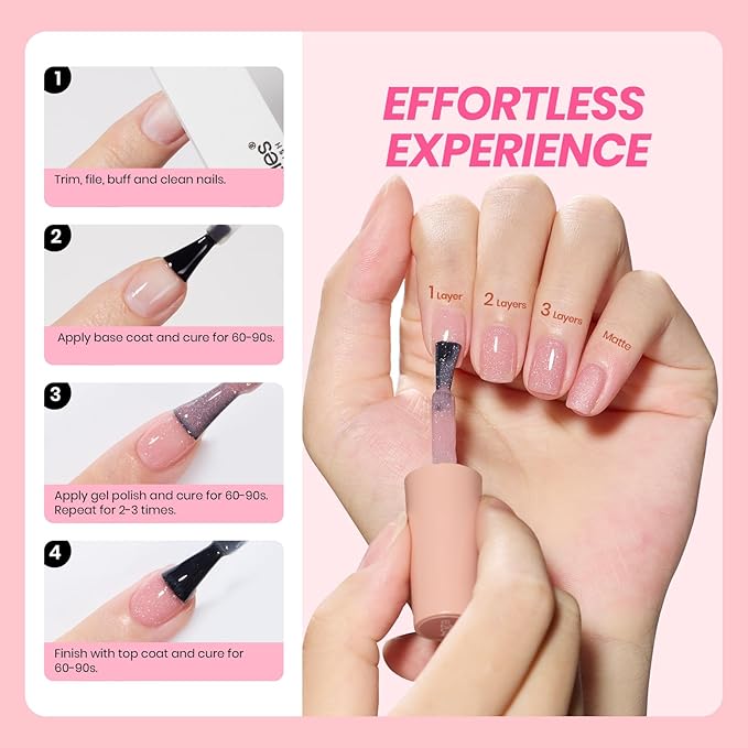 Beetles Jelly Gel Nail Polish Set - 6 Colors Shimmer Gel Polish Kit Glitter Nude Pink Brown Sheer Transparent Effect Soak Off UV Lady with Dreams Collection Gift for Women