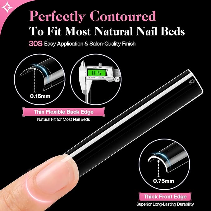 No C Curve Nails: Non-C Curved Nail Tips Straight Tapered Square Extra Long Professional Half Cover Fake Nail for Acrylic Salons Home DIY