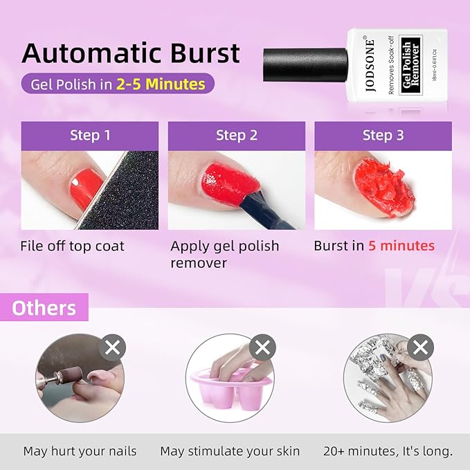 JODSONE 18ml Gel Nail Polish Remover, Professional Gel Polish Remover, No Soaking or Wrapping Required, Quick and Easy Removal in 2-5 Minutes