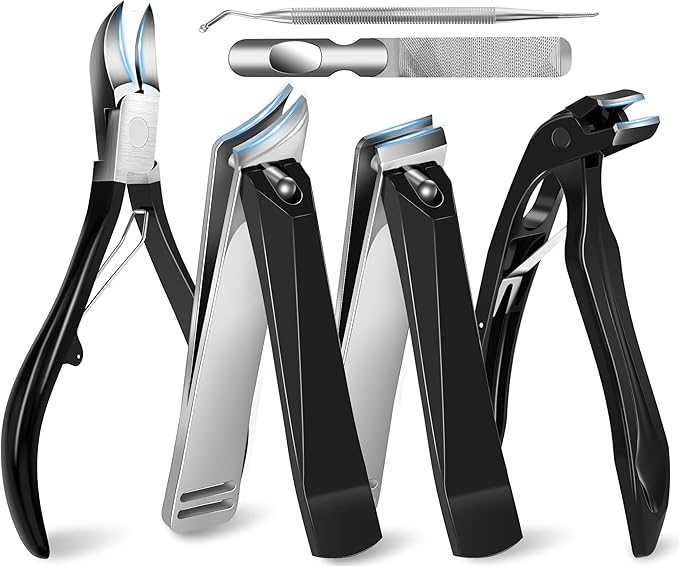 Heavy Duty Nail Clippers for Seniors, 6-in-1 Wide Jaw Toenail Clippers Set for Thick Nails, Fingernail Cutter for Men & Women, Easy Nail Care for Elderly