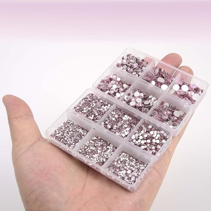 NCB 8000pcs Non Hotfix Rhinestones 10 Sizes Flatback Crystal Glass Rhinestones with Tweezers and Picking Pen for Nail Art Clothes Bags Phone Decorations Crafts DIY (022 Lt. Rose Mix SS3-SS30)