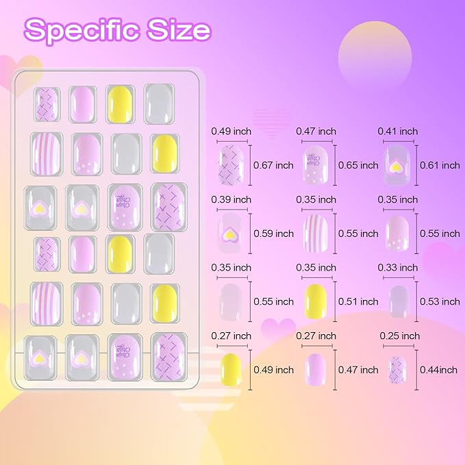 Allstarry 120pcs 5 pack Children Nails Press on Pre-glue Full Cover Butterfly Stripe Gradient Short False Nail Kits Lovely Gift for Children Little Girls Nail Art Decoration - Colorful Butterflies