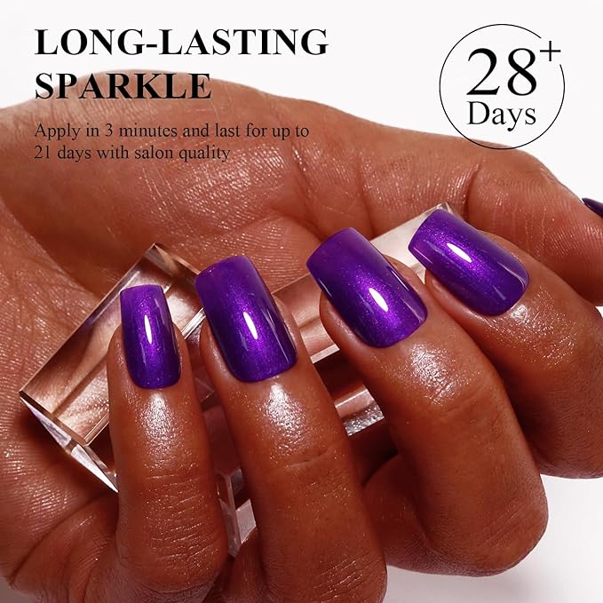 Imtiti Pearl Gel Nail Polish, 0.5 Fl Oz Dark Purple Glitter Gel Polish Shimmer Nail Gel Polish Sparkle Soak Off UV LED for Home DIY Nail Art Manicure Salon