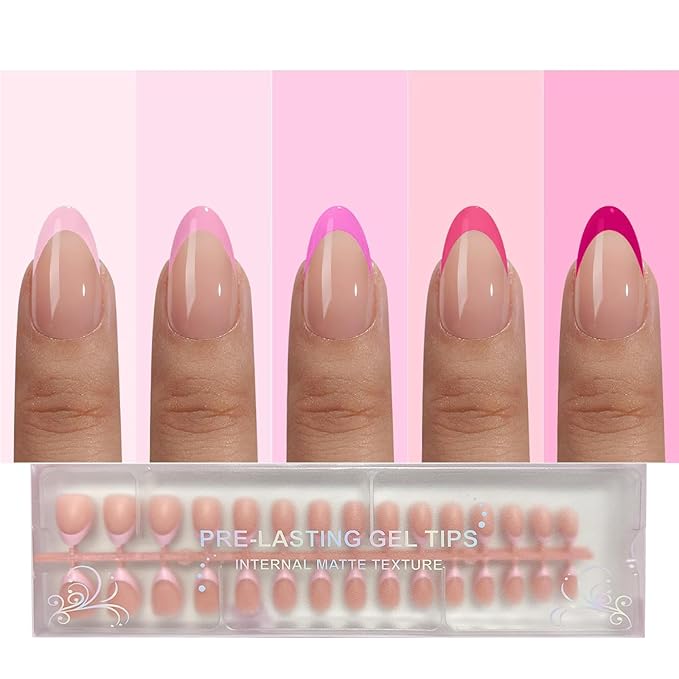 Pink French Tip Press On Nails, OPkssnails 150pcs French Press ON Nails Extra Short Almond, Pre-lasting Soft Gel Nails, Soak Off Acrylic False Nails for Nail Art DIY Extension 15 Size