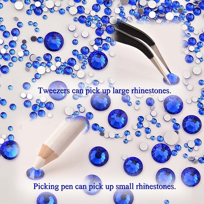 NCB 8000pcs Non Hotfix Rhinestones 10 Sizes Flatback Crystal Glass Rhinestones with Tweezers and Picking Pen for Nail Art Clothes Bags Phone Decorations Crafts DIY (006 Sapphire Mix SS3-SS30)