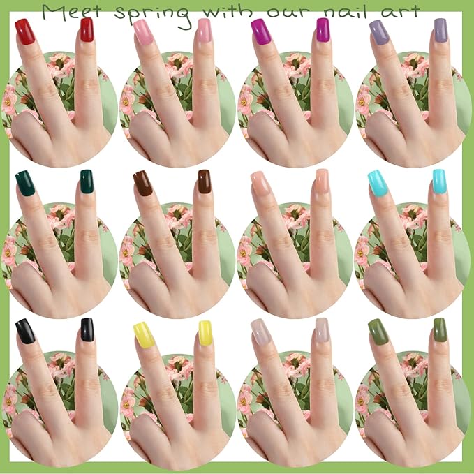 FANDAMEI 24 Colors Press on Nails Square, 24 Packs 576PCS Press on Nails Medium Glossy, Lightweight Natural Fake Nails Full Cover, False Nails with Glue, Short Square Acrylic
