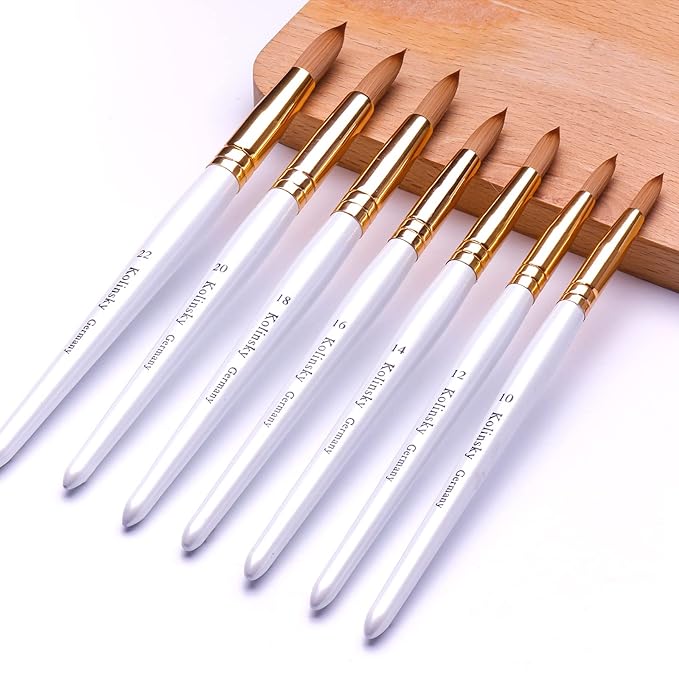 Acrylic Nail Brush Size 22, Kolinsky Acrylic Nail Brush for Acrylic Powder, Application Nail Art Drawing Brush for Extension Nails Carved for Beginners and Professionals (22#, White)
