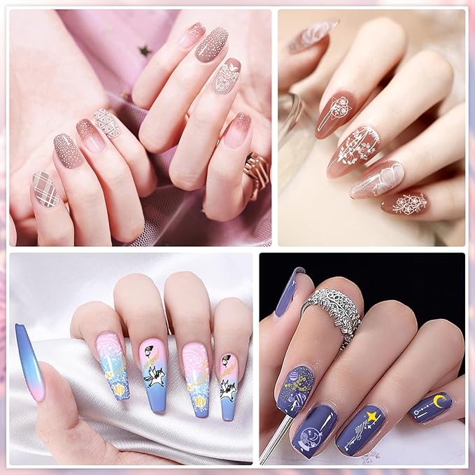 Biutee Nail Stamper Kit 22Pcs Gel Nail Stamping Kit 12Pcs Nail Stamping Plates 8Pcs Gel Stamping Polish, Silicone Stamper Scraper Flower Lace Star Stripe Holiday Stamp Template Gift for Women