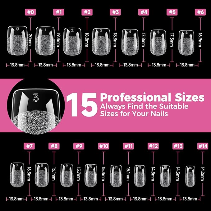 UNA GELLA Gel Nail Tips Square Short, 15 Sizes Short Square Press on Nails Pre Etched 300pcs Soft Gel Fake Nails Full Cover For Nail Extension Home DIY Salon for Flat & Curved Nail Beds