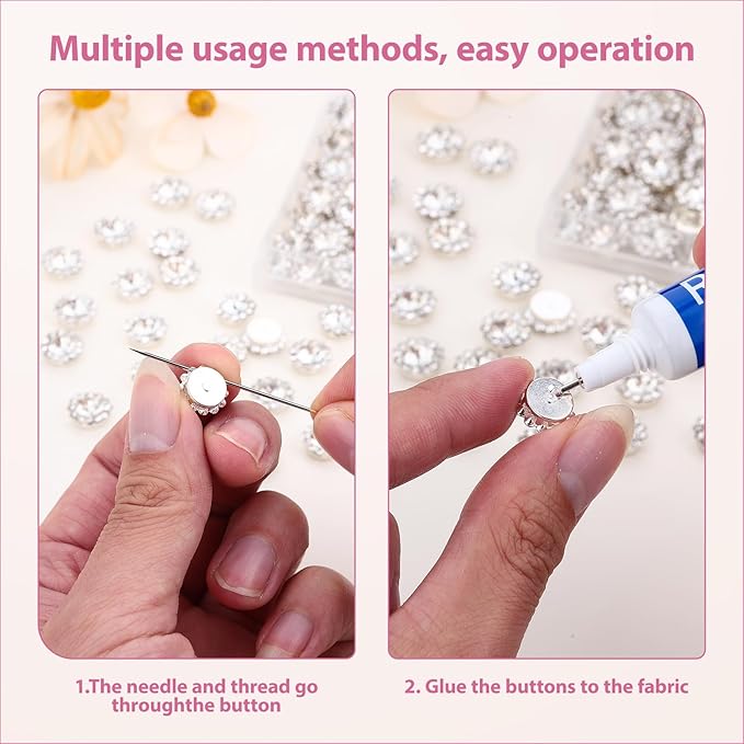 100 Pcs 12MM Sew on Rhinestones White Crystal Glass Metal Base Flower Shape，Flatback Rhinestones for Crafting，Sewing Accessories for Clothes and Shoes