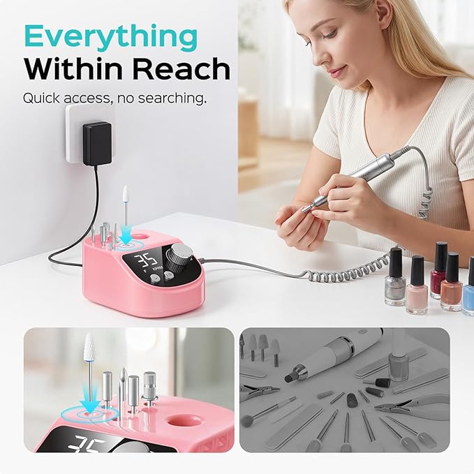COSLUS E50 Professional Electric Nail Drill: Upgraded Steady Power with LED Display for Acrylic, Gel & Natural Nails - Easy to Use for Women, Nail Art Practice, Desktop Nail File at Home DIY or Salon