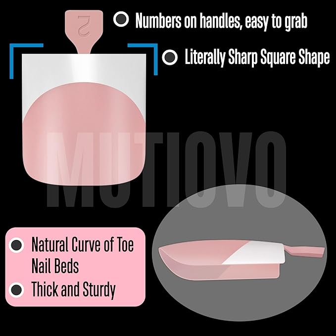 French Tip Toe Nail Tips Press on, Sharp Square Pre-Designed Soft Gel False Toenail Extension, BABY PINK Pre-applied Tip Primer & Base Coat, Full Cover Acrylic for DIY x 15 Sizes 240 pcs