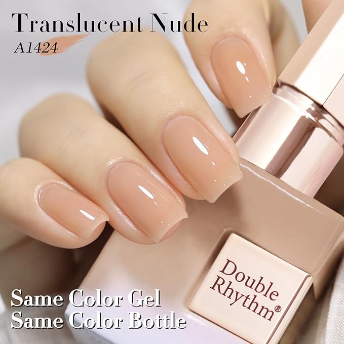 Double Rhythm Translucent Gel Polish Sheer Neutral Natural Light Milky Same Color Same Bottle 15ML Jelly UV Polish Nail Art DIY at Home (Translucent Nude-A1424)