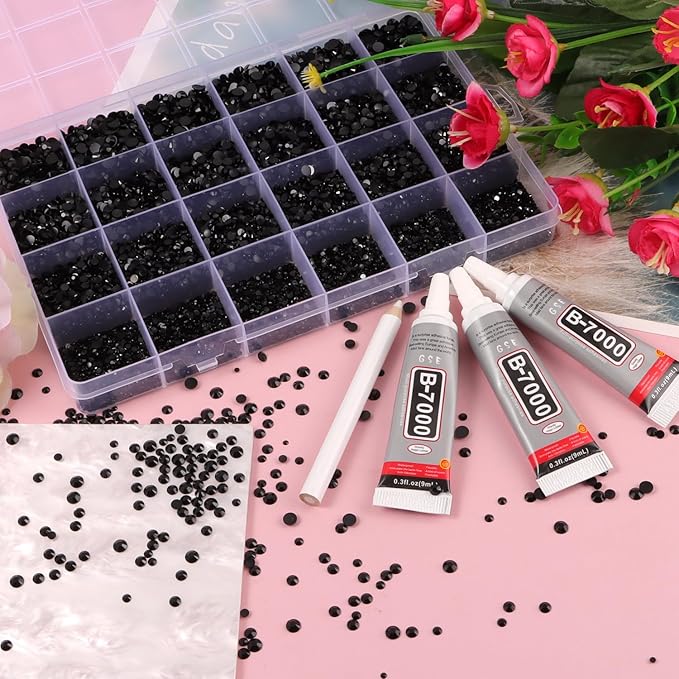 Black Rhinestones for Bedazzling with B7000 Jewelry Glue, Resin Rhinestones for Crafting Crafts DIY, Bedazzler Kit Gems for Clothing Shoes Tumblers Fabric Nail Art Assorted Size 2/3/4/5mm