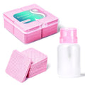 400pcs Lint Free Nail Wipes Kit - Pink Gel Nail Polish Remover Wipes with 1pcs Nail Polish Remover Pump SHEERBLISS Lash Extensions Glue Cleaning Wipes with Empty Lockable Acetone Pump Dispenser 220ml