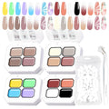 Gradient Gel Nail Set,16 Bright Color for Ombre Almond Nude White＆Black Color for Ombre Nail Polish with Tools Platte Kit, Pat Painting Gel French Nail Manicure No-wipe DIY Art Home Salon