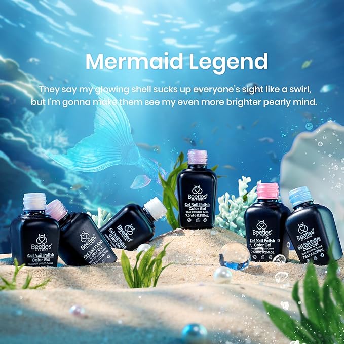 Beetles Pearl Gel Nail Polish Set - 6 Colors Pearl White Gel Nail Polish Mermaid Soak Off Uv Led Pink Blue Polish Swirl Thread Effect DIY Manicure Art Gift for Women