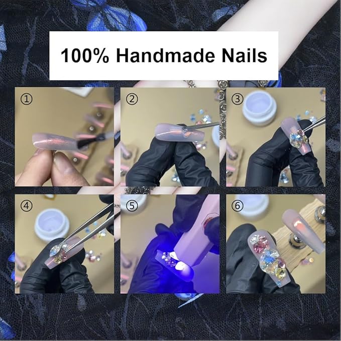 Press on Nails Handmade Nails 10Pcs Fresh Style Hand Embossed Pink Manual Press on Nails for Women Party Holiday Photo 33mm Long Size L