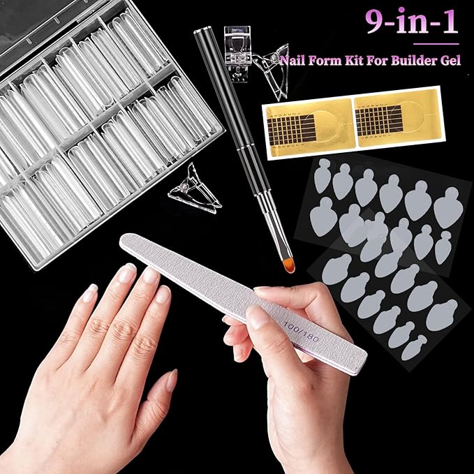120 PCS Dual Nail Forms with 100 PCS Nail Forms for Gel Nail Poly 24 PCS Duet System Forms, Full Cover Long Coffin Nail Forms for Builder Gel Nail Art Design Salon&DIY/042