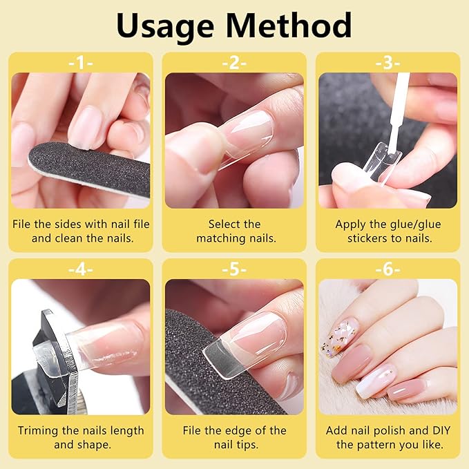 1000PCS Square Nail Tips for Acrylic Nails Professional, Fake Clear Natural Acrylic Short Square French Artificial False Tips Half Cover for Manicure Salon Home
