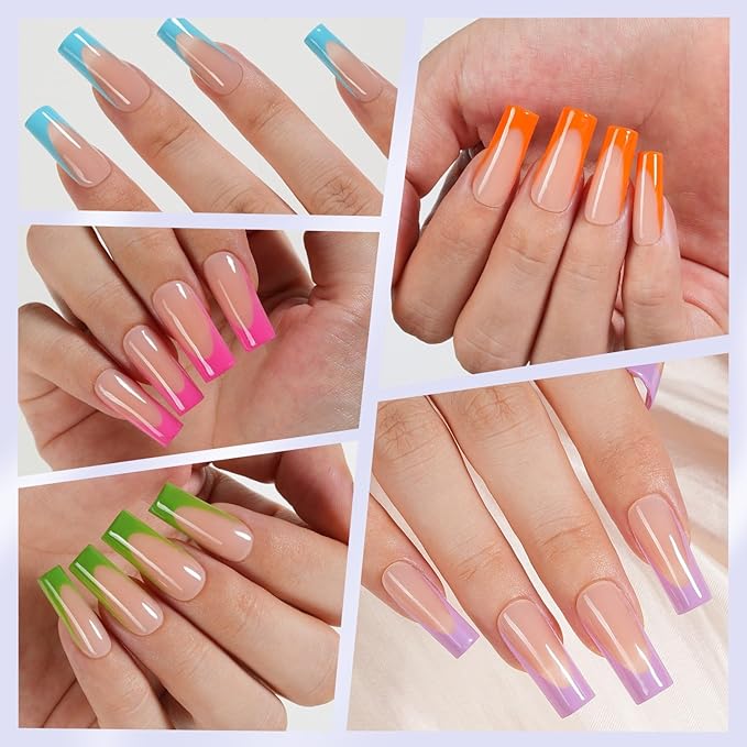 Misssix XBASICTIPS French Tip Press On Nails, 300Pcs French Gel Nail Tips Long Square, Soft Gel Pre-shaped No Need to File 3 in 1 Tips, Fake Nails for Nail Art DIY Extension Designs 15 Sizes