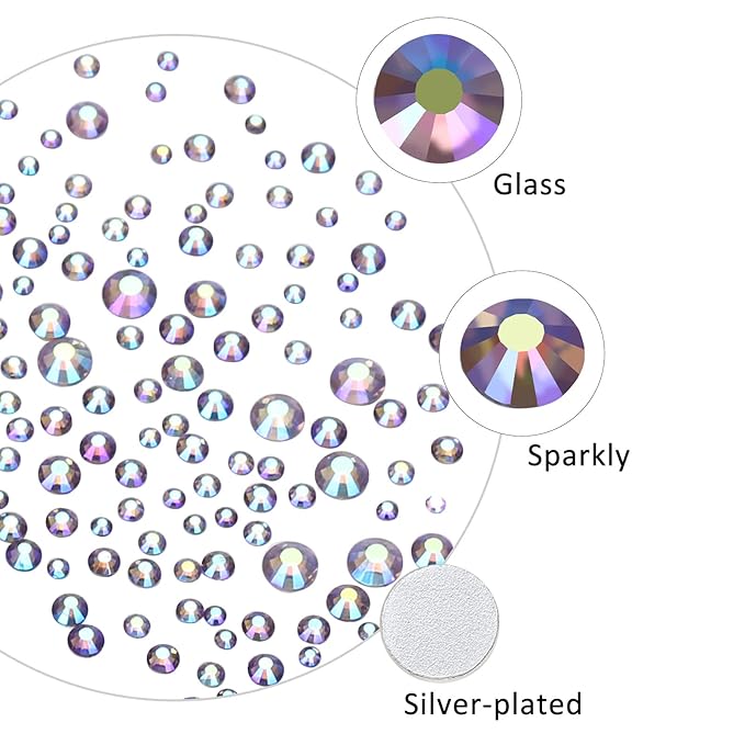 4240Pcs lt.Amethyst AB Flatback Rhinestones 6 Sizes Crystal Diamonds for Nail Art Crafts Clothes Shoes with Tweezers and Picking Pen