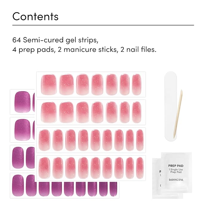 Dashing Diva Glaze Nail Strip Duo - Popstar Purples Collection - Lucky You & Berry Contrary - Long Lasting, Chip Resistant, Semi-Cured Gel Nail Strips - Contains 2 Colors