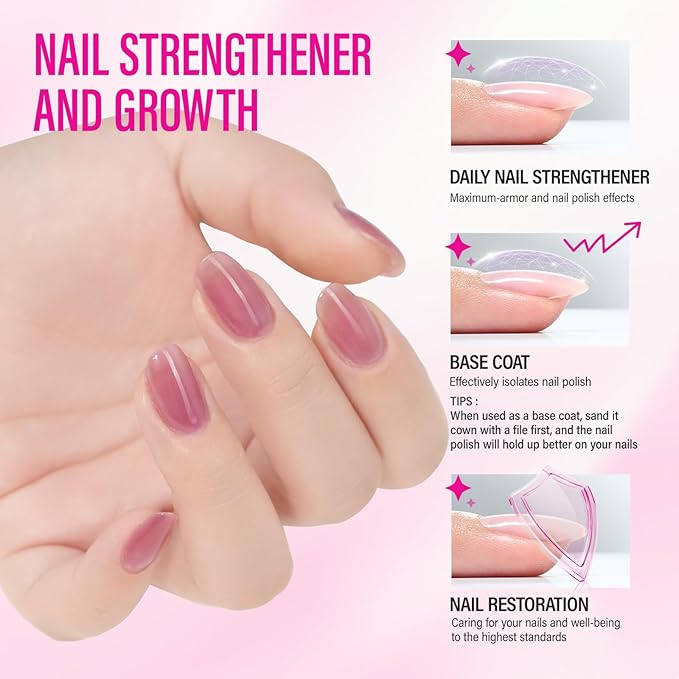 Nail Strengthener for Women: 8 in 1 Dusty Rose Nail Hardener Extra Strong and Growth - Nail Polish Hardener for Weak and Damaged Nails 15ml