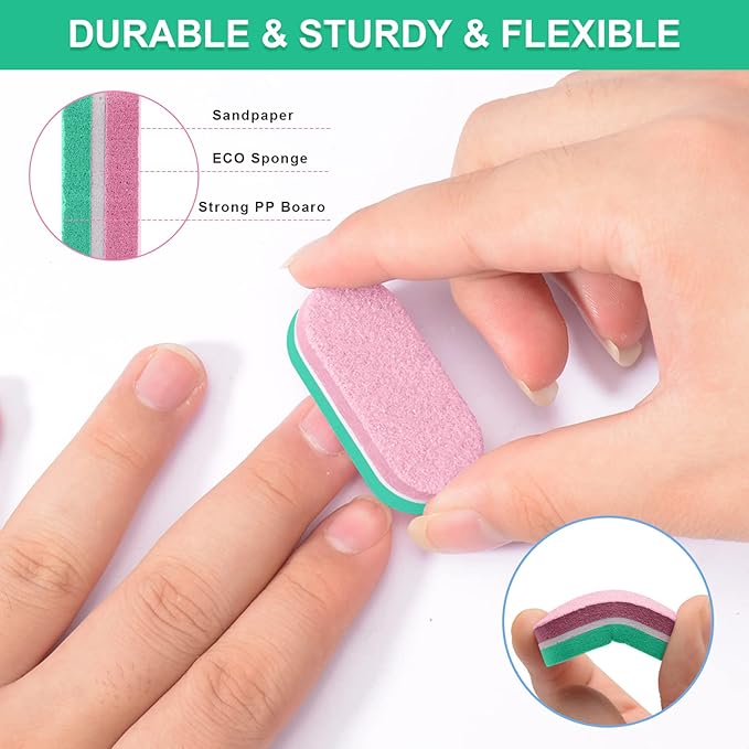 Diesisa Mini Nail Files Block, 100/180 Grit Sponge Nail Buffers for Acrylic Nails, Mini Buffing Block Double Sided for Manicure Tools 40 Count - Green/Pink