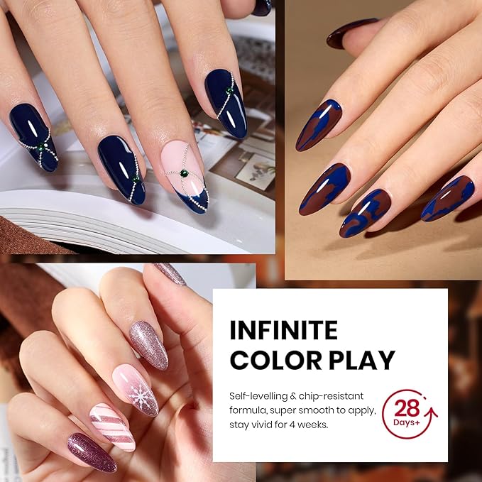 Beetles Gel Nail Polish Set Manhattan Collection 20 Colors Burgundy Red Brown Gold Champagne Glitter Gel Polish Soak Off UV Glossy & Matte Top Base Coat Home Salon Diy Gifts for Women