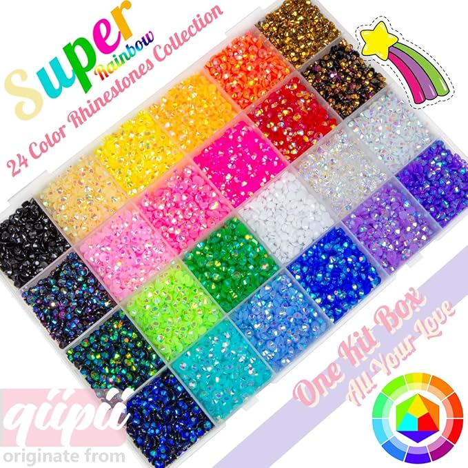 24 Color 4mm Jelly Resin Rhinestones w B7000 Glue for Bedazzling Crafting Flatback Stones Bedazzler Kit Colorful AB Gems Diamonds Charms for Nails Eyes Face Makeup Tumblers DIY Crafts Shoes