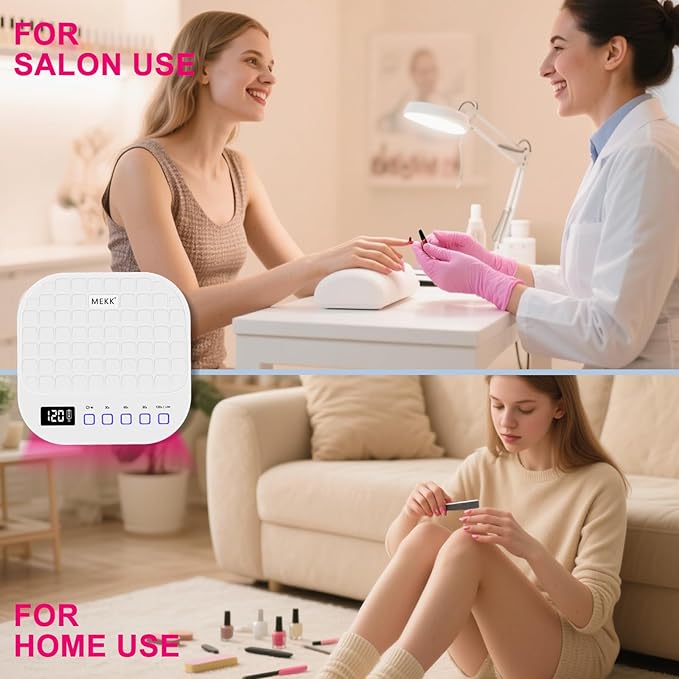 MEKK Cordless UV LED Nail Lamp, 54W UV Light for Gel Nails with Hand-Friendly Red Light, Auto Sensor Professional Flash Cure Lamp with Rotatable LCD Display for Salon and Home, Checkered Design, White