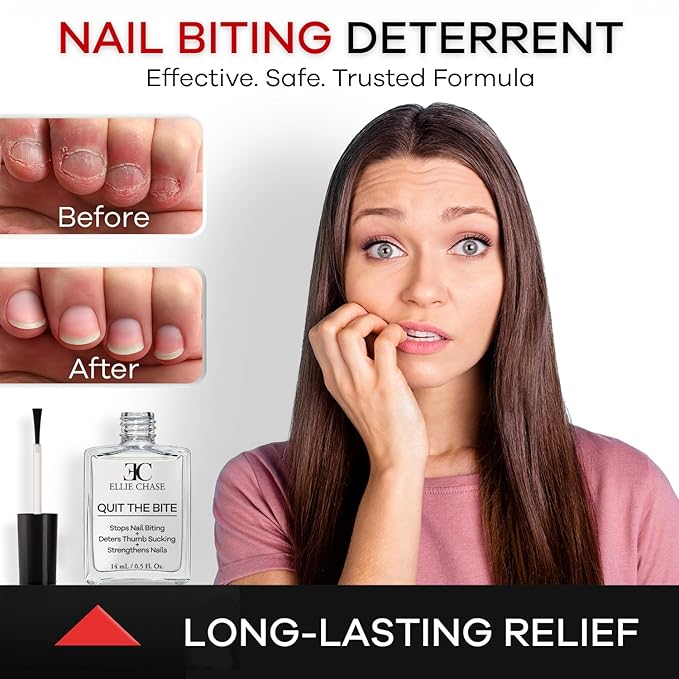 Ellie Chase Stop Nail Biting Deterrent Treatment Polish Extra Bitter Taste 0.5 Oz | Stop Putting Fingers In Your Mouth | Safe For Adults & Kids | Helps Nail Growth Made in USA | DBP Free, TPHP Free