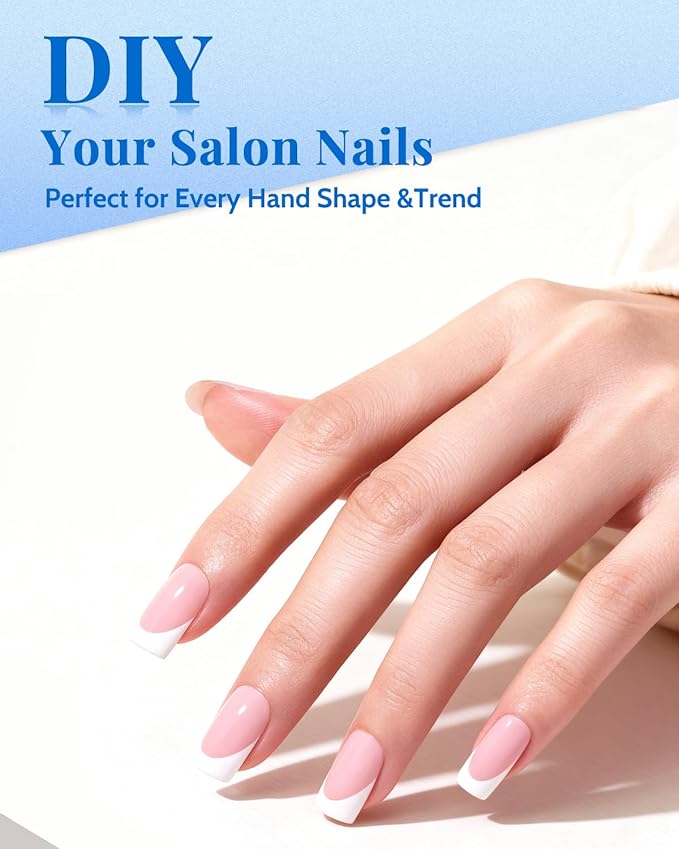 Short Square Nail Tips & Almond Nail Tips, 480 Pcs Clear Fake Nails with Glue, Full Cover Acrylic Nails with Files and Cuticle Fork for Salons and Home DIY