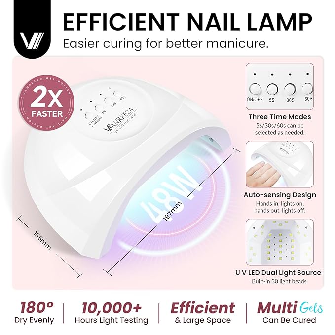 VANREESA Gel Nail Polish Kit with U V Light 53 Pcs Gel Polish Nail Set 36 Popular Colors Nail Polish Set with Base Coat 4 Effects Top Coat with Manicure Tools Complete Nail Kit Gifts for Women Girls