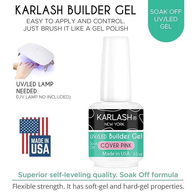 Karlash Brush On Builder Gel Soak Off Build It Gel Strong Gel for Sculpting Nail Extension and Strengthening Natural Nails 0.5 oz (Cover Pink)
