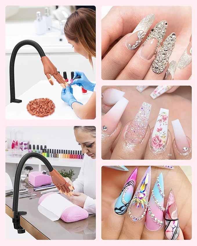 Practice Hand for Acrylic Nails, Flexible Nail Practice Hands Magnetic Fake Hands for Nails Practice, Movable Nail Mannequin Hand Set for Beginners