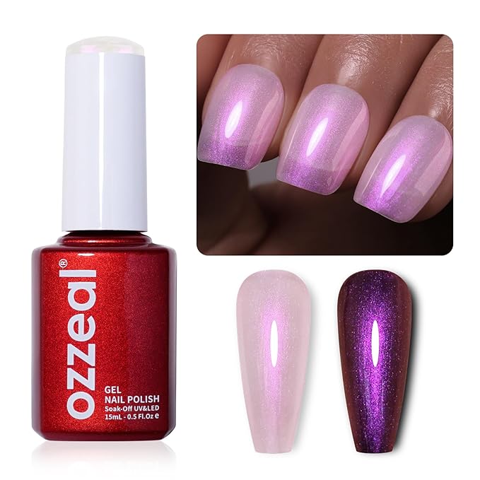 Pearl Gel Nail Polish, Rose Purple Transparent Shimmer Shell Nail Gel Polish Glitter Mermaid Iridescent Pearlescent Sparkle Spring Summer Soak Off Led UV Manicure 15ML