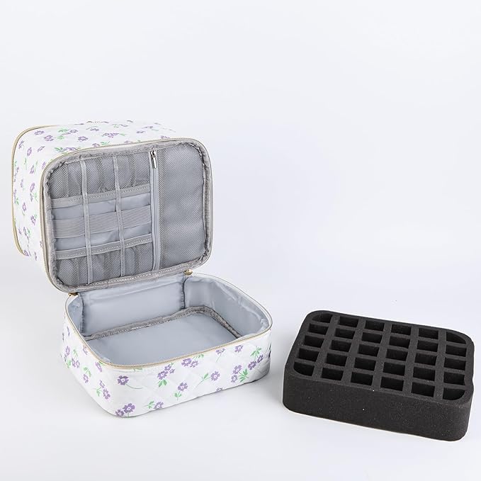 Nail Polish Organizer Aesthetic Nail Organizers and Storage, Bow Nail Supplies Kit Organizer Travel Carrying Case for Manicure Tools (Floral J, 2 Layer)