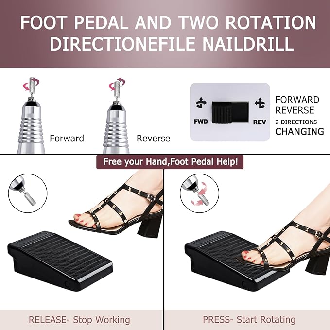 30000RPM Electric Nail Drill Machine Efile Professional Nail File for Acrylic Gel Dip Powder Nail, 6 Sanding Bands & 6 Nail Drill Bits for Home Salon Use