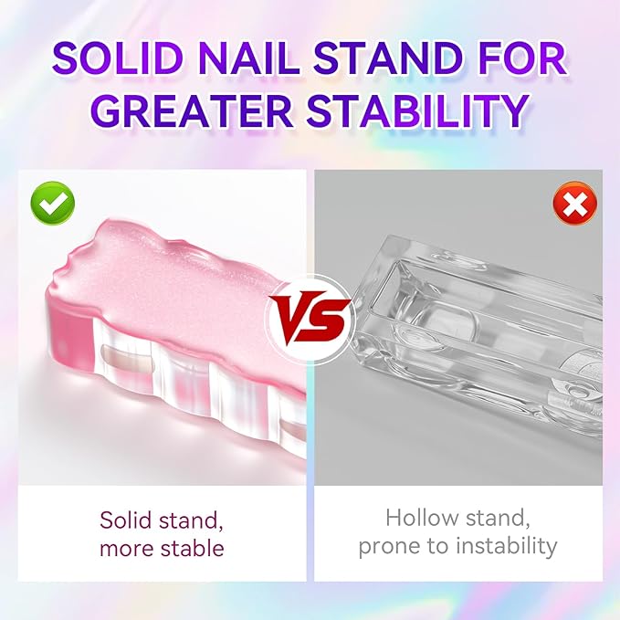 Makartt Nail Holder for Painting Nails: Press on Nails Stand for Art Display Practice, Pink Glitter Magnetic Fake Holders with Reusable Adhesive Putty Nail Art Tool for Home Salon DIY Use