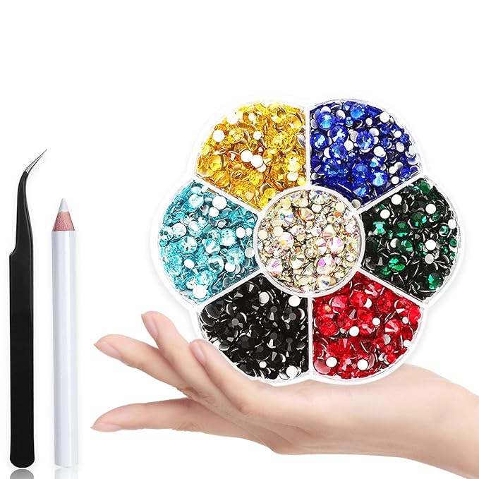 Crystal Flatback Rhinestones 3150Pcs, Nail Gems, Nail Art Decoration Glass Crystal Diamonds Craft, Gems Stones for clothes shoes bags DIY, Picking Pen/Tweezers kit(7 Sizes-crystal) HINABTRU