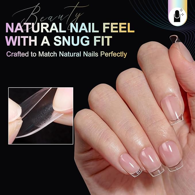 Short Coffin Nail Tips - 12 Sizes 240Pcs Pre-Etched Soft Gel Full Cover Soft Tips Half Matte False Nails Clear Acrylic Press on Fake Nails Gelly Extension DIY Manicure Gifts
