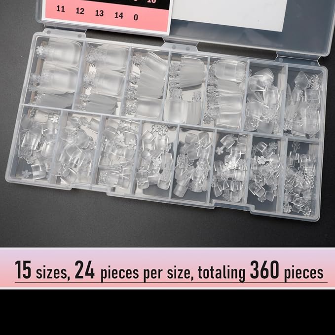 360pcs Toe Nail Tips with Shaping Guide Lines, Press On Full Cover Toenail Tips for Wide Long Nail Bed, False Toes Extension, Acrylic & Gel Toe Extension Kit Clear 15 Sizes