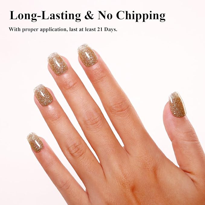 Imtiti Champagne Gold Glitter Gel Polish, LED U V Soak Off Shimmer Sparkle Nail Gel Polish DIY Nail Art Starter Kit for Women Girls 10ML