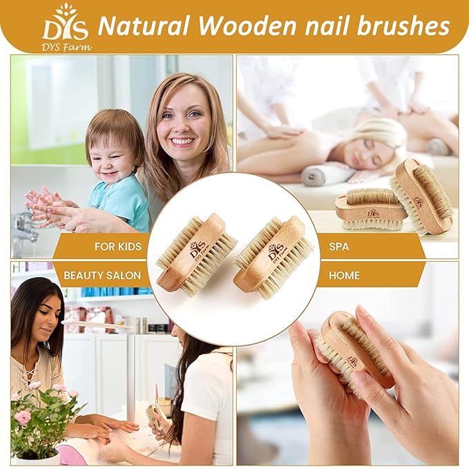 Wooden Finger Nail Brush to Clean Nails, Nail Scrubber for Men Kids Women, Fingernail Brushes for Cleaning Toenails Hand Foot Nail, Natural Boar & Sisal Bristle Two-sided Non-slip Manicure Pedicure