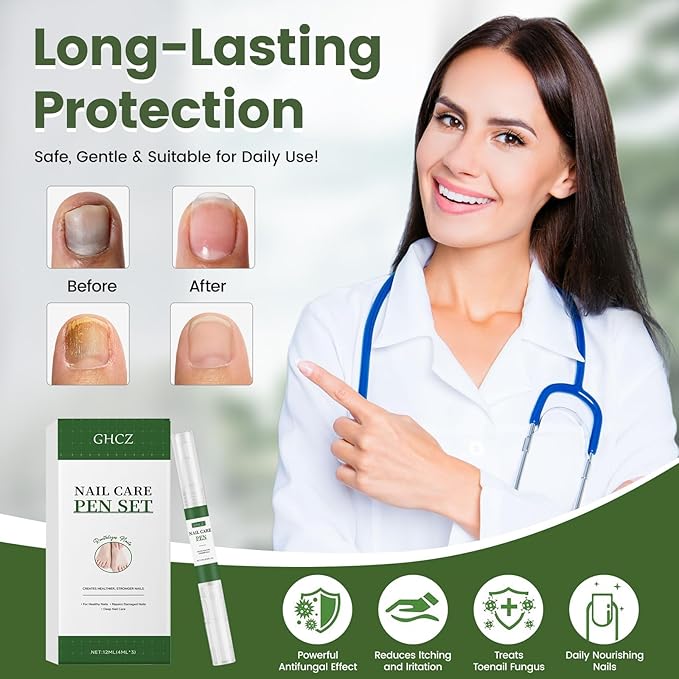 Toenail Fungus Pen, powerful Toenail fungus treatment, repairs damaged nails: yellow nails, discolored nails, thickened nails. Suitable for fingernail fungus treatment. Contains 3 nail fungus pens.
