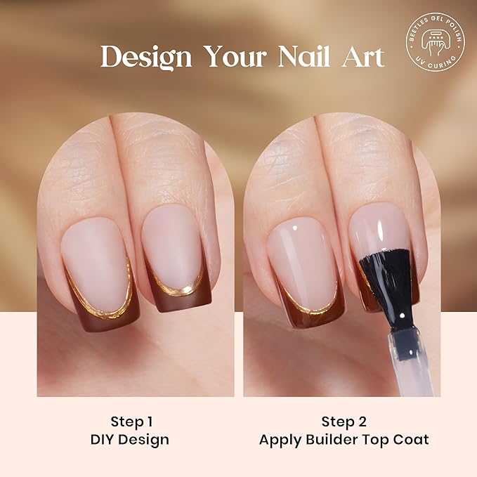Beetles Pess On Nails Kit-Mocca Mousse French | 7 Colors Short Square French Tip Press On Nails | 224Pcs 16 Sizes All-in-One Kit Winter Nails With Nail Glue,Remover,Builder Top Coat,Nail Lamp