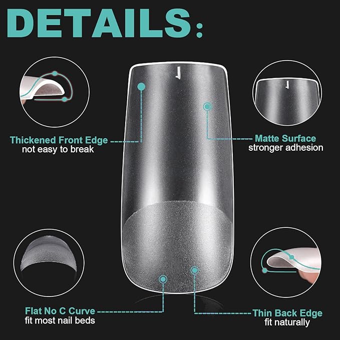 3 Shapes Soft Gel Nail Tips Almond Square Coffin Kit, Pre-buff Inner & Full Matte Surface Acrylic Etch X False Nail 12 Sizes 360Pcs, Clear Press On Nails for Extension Manicure Daily Nail Art, BlueZOO